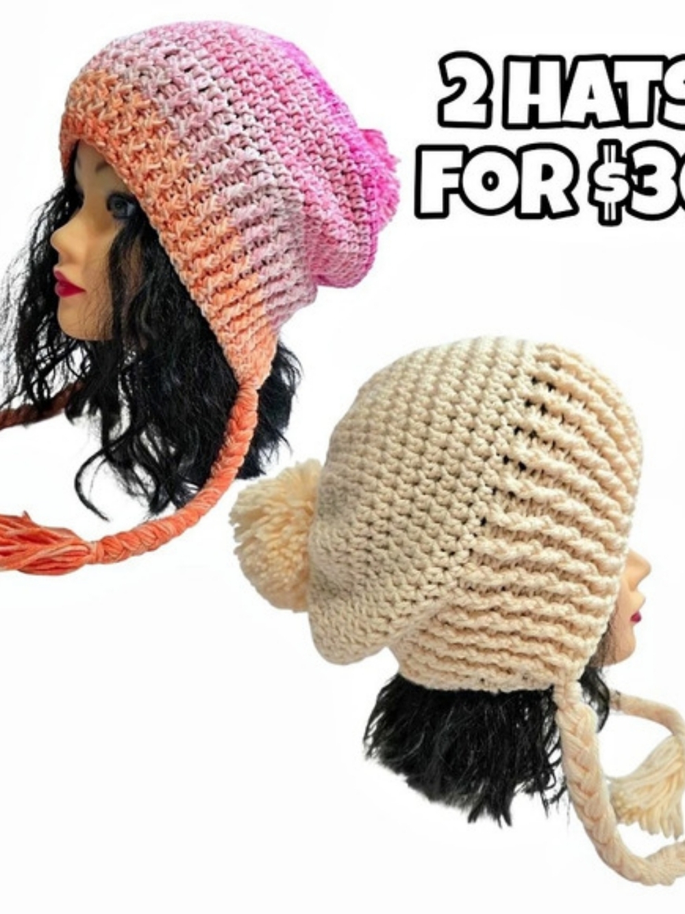 Handmade Crochet Earflap Hat in Pink & Orange